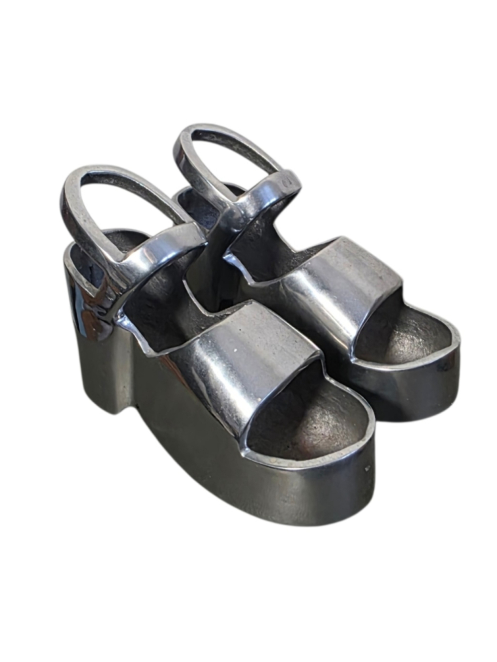 Torre & Tagus Aluminum Platform Shoe Sculptures Silver Industrial Art Décor Pair